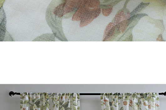 Dark gray semi-sheer curtains with a white and green floral pattern, hung on a black rod in a living room. - Image 17