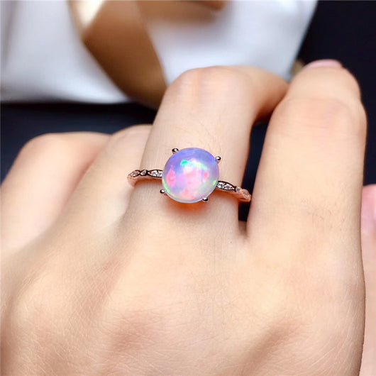 Anillo de Ópalo Natural Multicolor en Plata - Diseño Simple y Elegante - Image 3