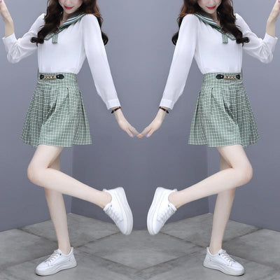 Conjunto Preppy Primavera: Blusa con Moño y Falda Cuadrillé - Image 10