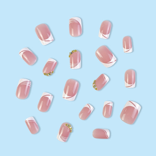 Uñas Francesas Cortas con Strass - Diseño Puro y Elegante - Image 4