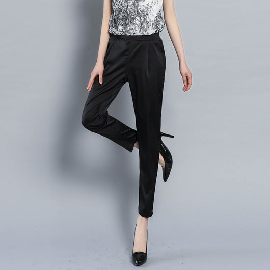 Pantalones Casuales Talla Grande Elásticos de Satén para Mujer - Image 11