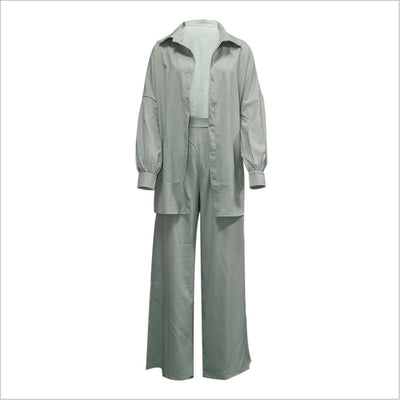 Conjunto de Protección Solar: Camisa de Dos Piezas y Pantalón Ancho Casual - Image 3
