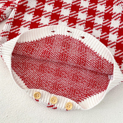 Mameluco Triangular de Punto para Bebé Niña - Diseño Cuadros Otoñal en Rojo - Image 8