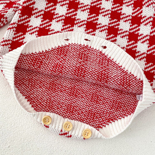 Mameluco Triangular de Punto para Bebé Niña - Diseño Cuadros Otoñal en Rojo - Image 8