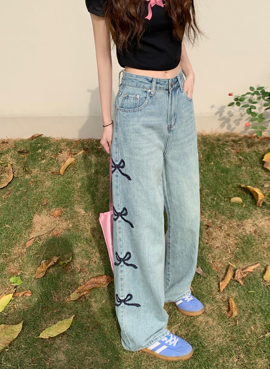 Pantalones Jeans Acampanados con Bordado de Mariposas para Mujer - Image 4