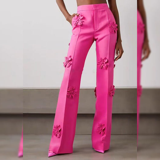 Pantalón de Vestir con Flores 3D - Diseño Industrial Moderno
