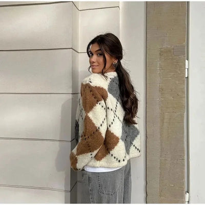 Cardigan Corto de Alpaca con Contraste Geométrico para Mujer - Image 6