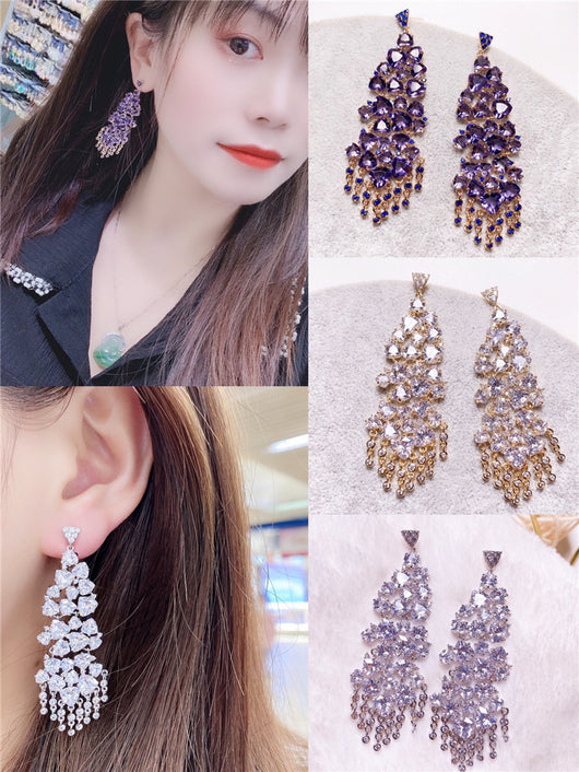 Aretes de Zirconia Forma Especial Estilo Banquete con Poste de Plata - Image 6