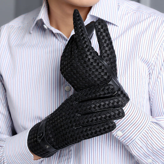 Guantes de Piel de Oveja Tejidos con Pantalla Táctil y Forro de Terciopelo para Hombre