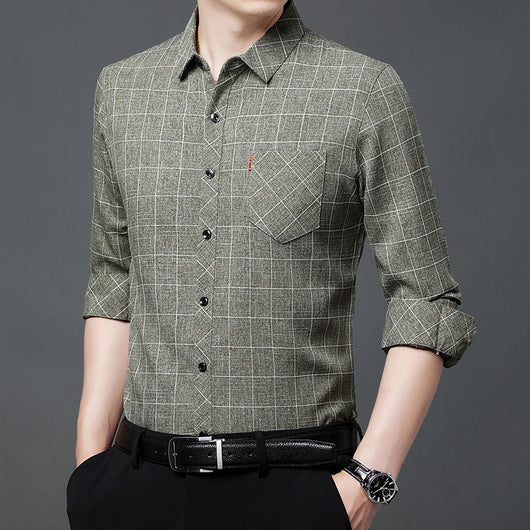 Camisa Cuadriculada de Lino para Hombre Maduro - Image 7