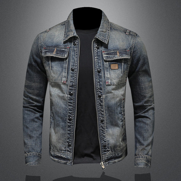 Chaqueta de Mezclilla Vintage Desgastada Estilo Clásico Europeo - Image 5
