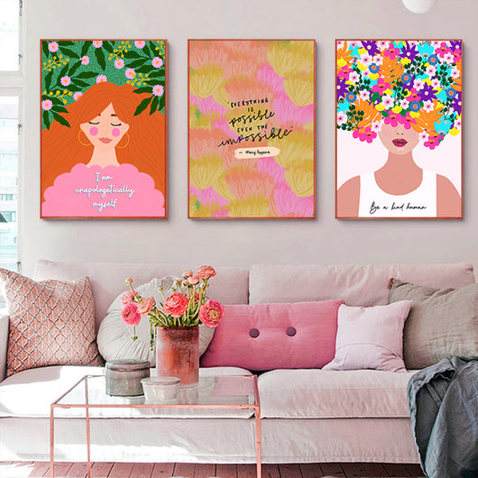 Cuadros Botánicos Nórdicos y Arte de Pared para Niñas en Lienzo