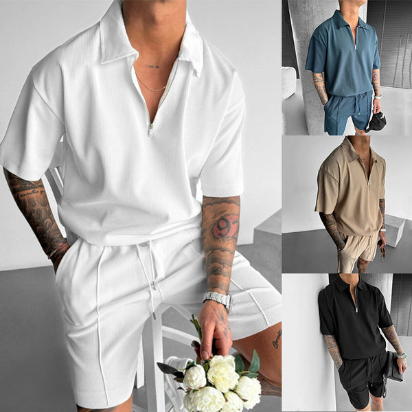 Conjunto Casual de Verano para Hombre - Polo con Cierre y Shorts con Cordón