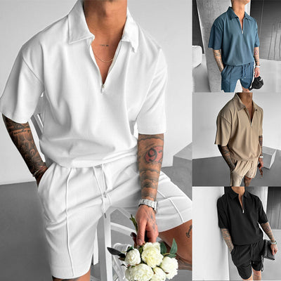 Conjunto Casual de Verano para Hombre - Polo con Cierre y Shorts con Cordón