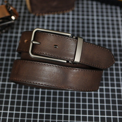Cinturón de Cuero Genuino Vintage para Hombre con Hebilla de Pasador - Image 12