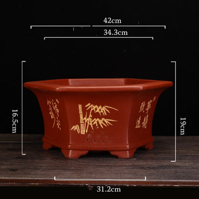 Maceta Hexagonal de Barro Yixing Púrpura Grande para Bonsái y Plantas de Sala - Image 7