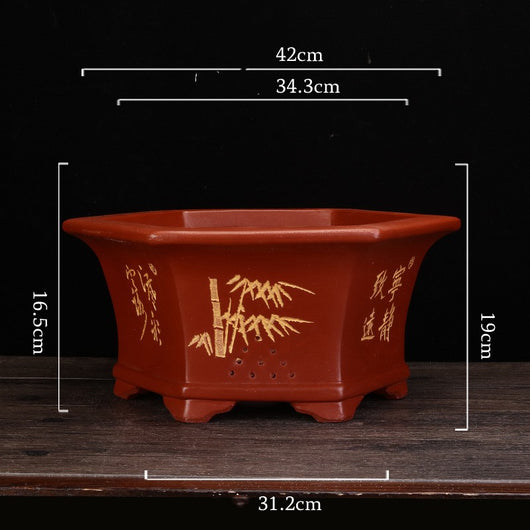 Maceta Hexagonal de Barro Yixing Púrpura Grande para Bonsái y Plantas de Sala - Image 7