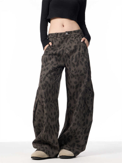 Pantalones Jeans Leopardo Retro Mujer Cintura Alta Pierna Ancha - Image 3