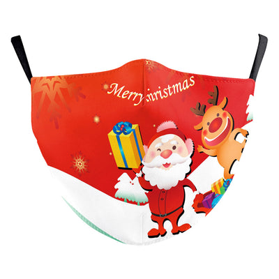 Red dust mask with a cartoon reindeer peeking out, surrounded by white snowflakes and sparkling stars. - Image 12
