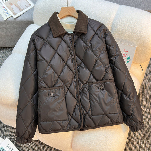 Chaqueta de Algodón Estampado Diamante - Suelta y Versátil - Image 2
