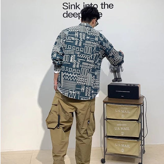 Camisas Manga Larga Personalizadas con Estampado Geométrico para Hombre - Image 8