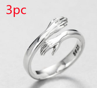 Anillo de Plata 925 Dos Manos Abrazo Retro Tailandés Minimalista - Image 7