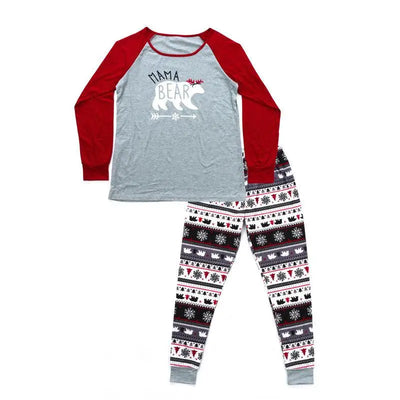 Children's grey and red long-sleeve pajama top with 'LITTLE BEAR' graphic and patterned winter-themed pants. - Image 7