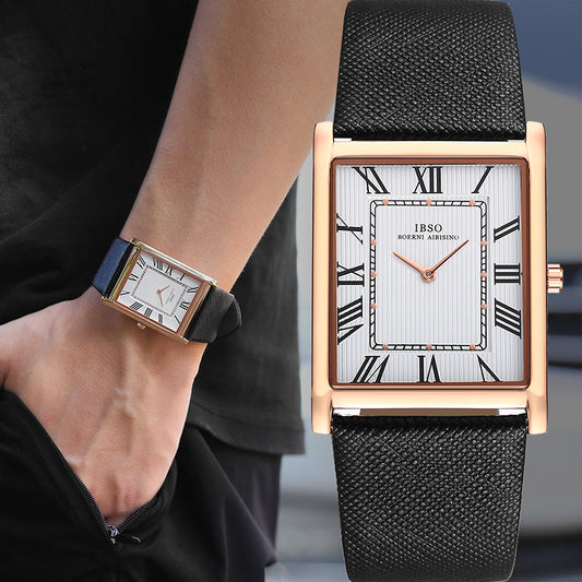 Reloj de Cuarzo Cuadrado Lujo Ligero con Correa de Cuero