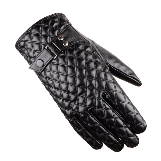 Guantes de Cuero PU para Hombre con Bordado de Enrejado - Image 3