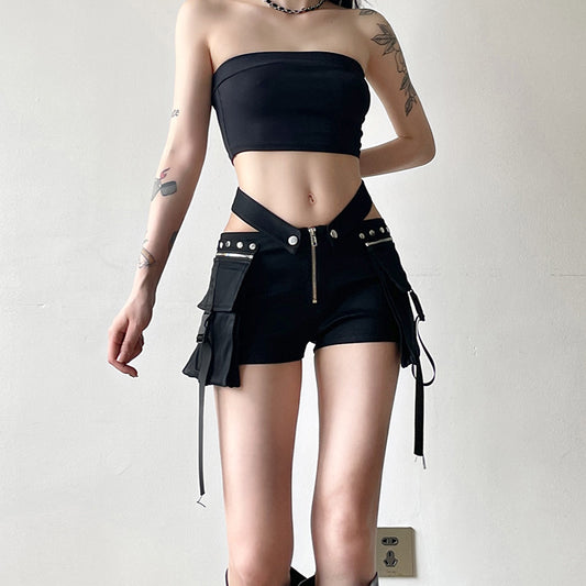 Shorts Casuales para Mujer con Diseño de Costura V y Cintura Ajustable - Estilo Hot Girl