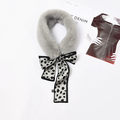 Collar de Lazo de Piel de Conejo Sintético con Moño Elegante - Image 6