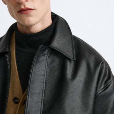 Chaqueta de Cuero Sintético Cuadrada para Hombre - Image 3