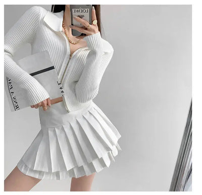 Falda Preppy de Talle Alto con Doble Pliegue para Mujer - Image 10