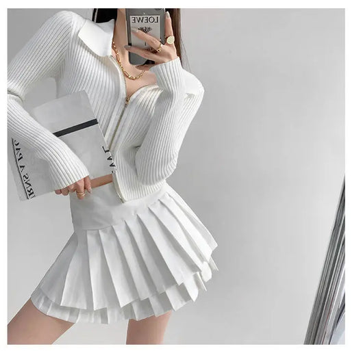 Falda Preppy de Talle Alto con Doble Pliegue para Mujer - Image 10