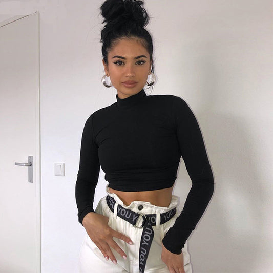 Blusa Ajustada de Encaje con Cordones y Mangas Largas