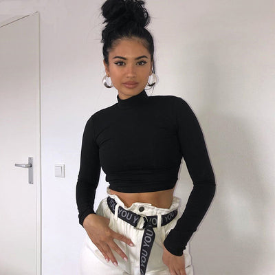 Blusa Ajustada de Encaje con Cordones y Mangas Largas