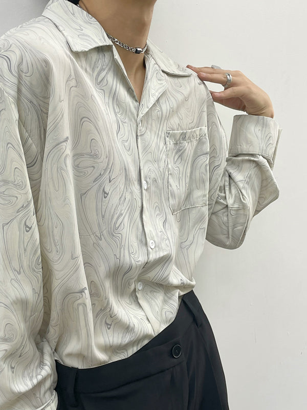 Camisa Vintage de Manga Corta con Patrón Ondulado para Hombre
