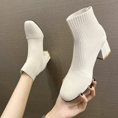 Botas Tejidas con Punta Cuadrada y Tacón Grueso - Image 11