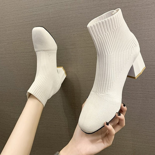 Botas Tejidas con Punta Cuadrada y Tacón Grueso - Image 11