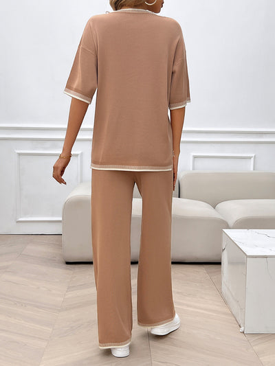 Conjunto de 2 Piezas: Blusa Suelta de Punto con Contraste + Pantalón - Image 17