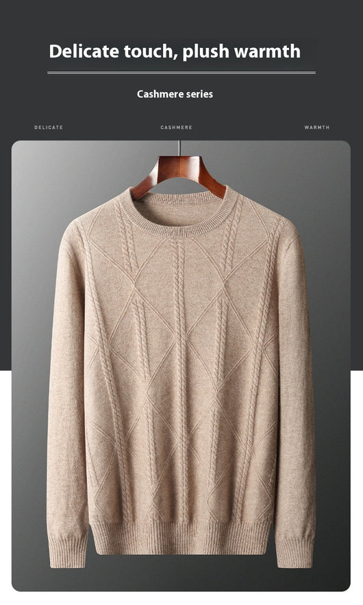Suéter de Cashmira Trenzado con Cuello Redondo para Hombre - Colección Otoño Invierno - Image 13