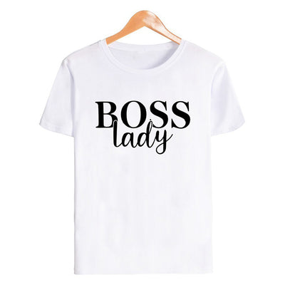 Light grey short-sleeve t-shirt with 'BOSS lady' printed in black text on the front. - Image 8