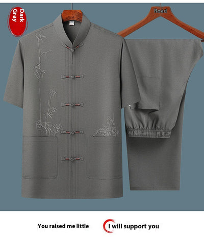 Traje Tang Chino Tradicional de Manga Corta para Hombre - Image 18