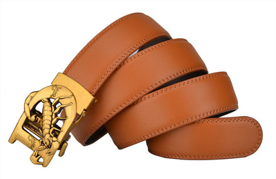 Cinturón de Cuero Cowhide Vintage con Hebilla Automática Bronce - Image 12