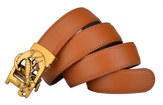 Cinturón de Cuero Cowhide Vintage con Hebilla Automática Bronce - Image 12