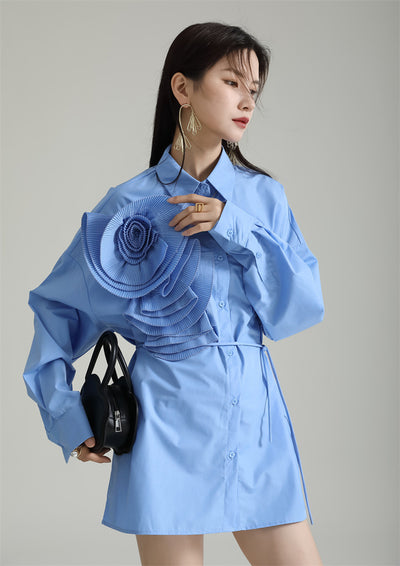 Blusa Larga con Falda Integrada - Diseño Floral 3D con Pliegues - Image 42