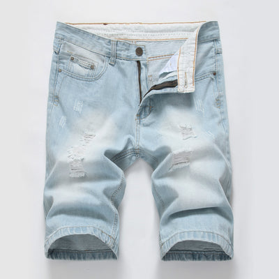 Shorts de Mezclilla Slim Ajustado con Rotos en Tono Claro - Image 6