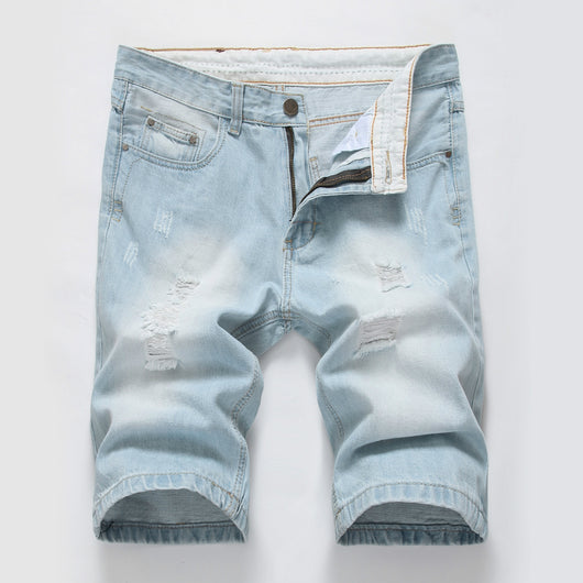 Shorts de Mezclilla Slim Ajustado con Rotos en Tono Claro - Image 6