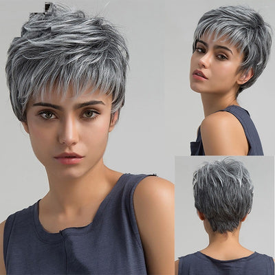 Peluca Corta Rizada Gris para Mujeres Maduras
