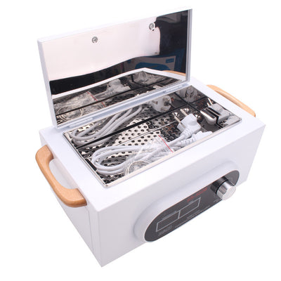 White high temperature disinfection cabinet with digital display, control knob, and wooden handle for beauty and nail tools. - Image 3